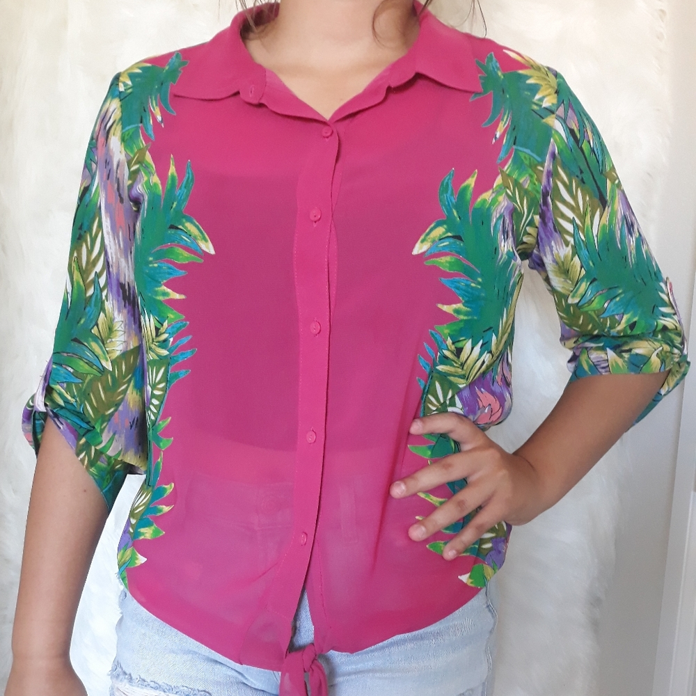 Nicole Miller button down tie front top